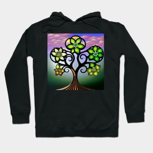 Surreal Stained Glass Tree blossoming with Spring Flowers Hoodie